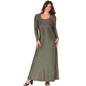 24seven Comfort Apparel Long Sleeve Scoop Neck Shimmery Fabric Maxi Dress - 1 of 4