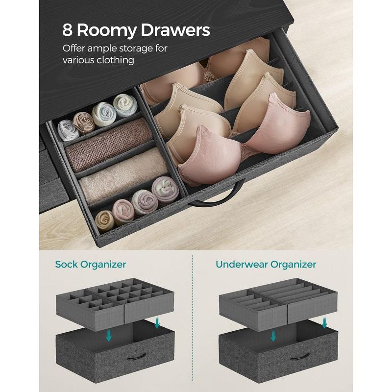 SONGMICS 8 Dresser for Bedroom, Chest Side Pockets, Drawer Dividers, Fabric Storage Organizer for Closet, Charcoal Slate Gray, 4 of 10