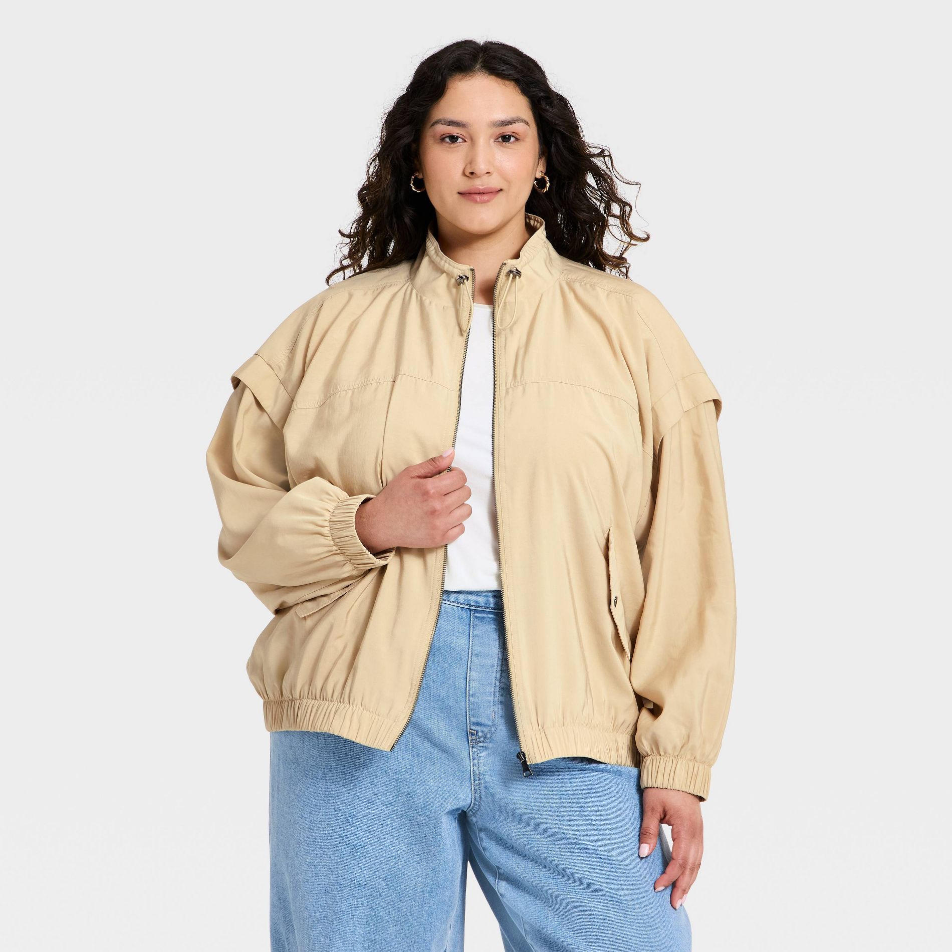 Women's Full Zip Wind Breaker Jacket - Ava & Viv™ Tan