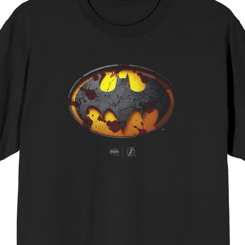 The Flash Movie Splattered Batman Logo Crew Neck Short Sleeve Black Men's T-shirt, 2 of 4
