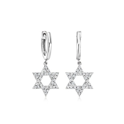 Ross-Simons 0.30 ct. t.w. Diamond Star Of David Hoop Drop Earrings in Sterling Silver