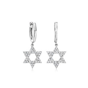 Ross-Simons 0.30 ct. t.w. Diamond Star Of David Hoop Drop Earrings in Sterling Silver - 1 of 3