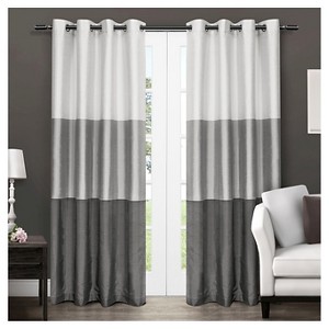 Set of 2 Chateau Striped Faux Silk Light Filtering Grommet Top Window Curtain Panels - Exclusive Home - 1 of 4