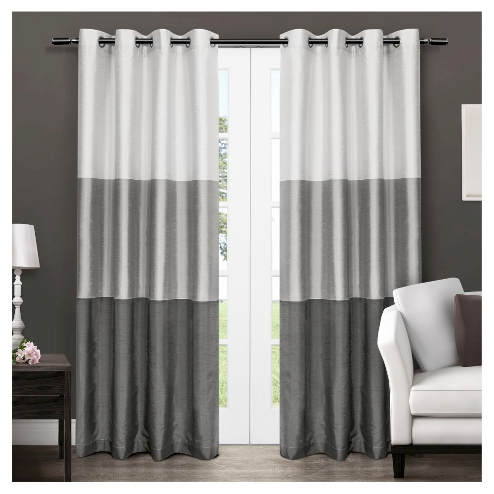 Photos - Curtains & Drapes Set of 2 63"x54" Chateau Striped Faux Silk Grommet Top Curtain Panel Black