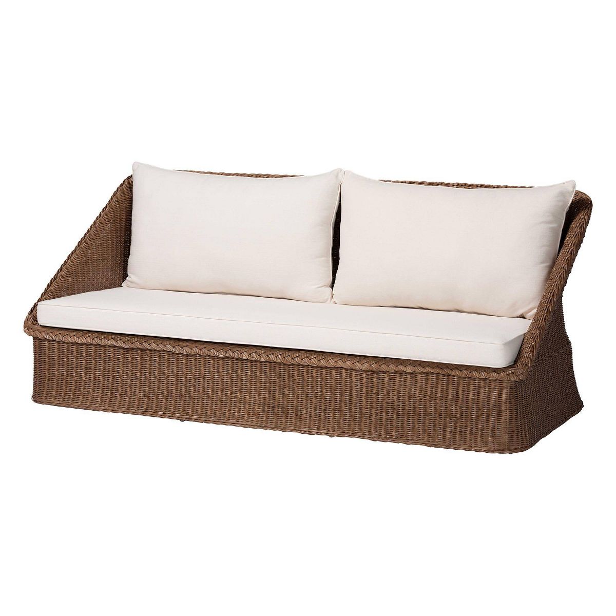 bali & pari Derris Bohemian Braided Rattan Sofa Peanut Brown