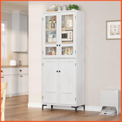 71" Tall Kitchen Pantry Cabinet, 5 Tier Freestanding Food Storage Cabinet with 4 Doors and Adjustable Shelves