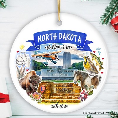 Artistic North Dakota State Themes and Landmarks Christmas Ornament| OrnamentallyYou