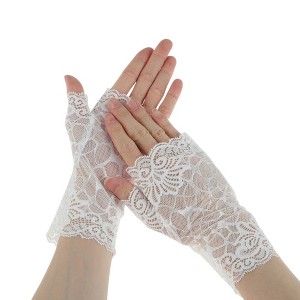 Unique Bargains Women's Argyle Lace Sunblock Fingerless Gloves 1 Pair - 1 of 4