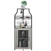 5-Tier Corner Bar Cabinet with Glass Holder & Barn Door, Farmhouse Liquor Storage with Adjustable Shelf for Kitchen, Dining Room, Home Bar, Gray - 2 of 4