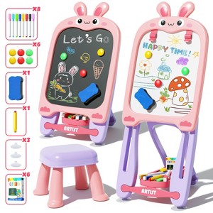 Skirfy 4-in-1 Kids Table and Chairs Set, Adjustable Easel Toy, Magnetic Drawing Board with Flip-Up Sides and Storage, - 1 of 4