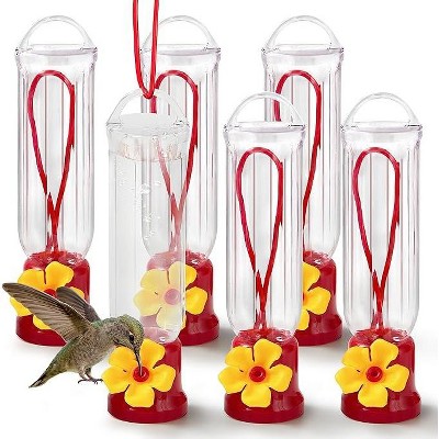 Set of 6 Transparent Mini Hummingbird Feeders with Red and Yellow Flower Design