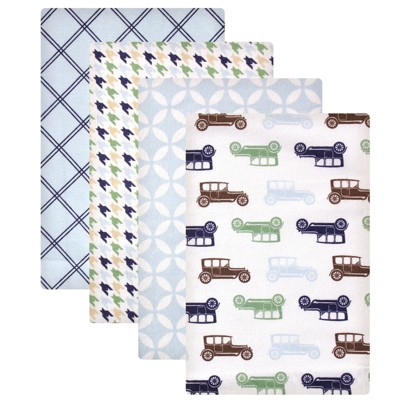 Hudson Baby Infant Boy Cotton Flannel Receiving Blankets, Blue Cars, One Size