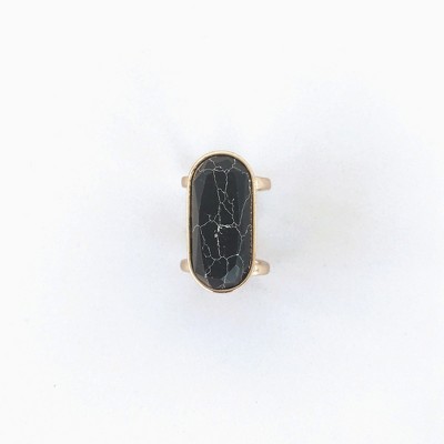 Sanctuary Project Semi Precious Black Howlite Oval Statment Ring Gold