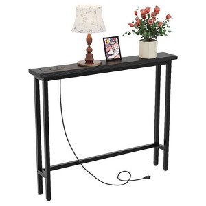 VINGLI Black 1-Piece Melamine + Iron Hall Table with Power Strip - 1 of 4