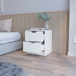 Okak 2-Drawer Bedside Table with Cutout Handles, Modern Bedroom Nightstand with Easy-Pull Drawers Wooden Storage Cabinet for Small Spaces, White - 1 of 4