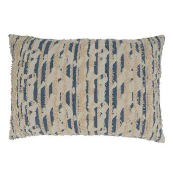 16"x24" Oversized Poly-Filled Textured and Printed Lumbar Throw Pillow Blue - Saro Lifestyle