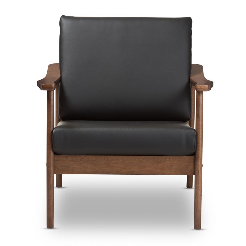 Venza Mid Century Modern Walnut Wood Faux Leather Lounge Chair Black - Baxton Studio, 3 of 14
