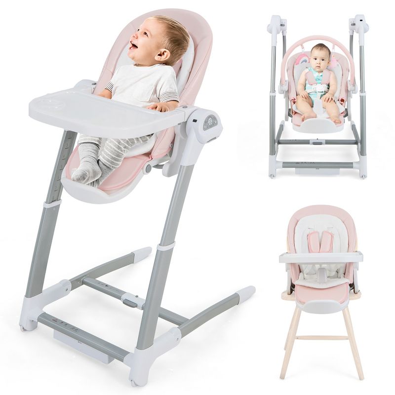 Babyjoy 3-in-1 Baby Swing & High Chair with  8 Adjustable Heights & Music Box Grey/Pink, 1 of 11