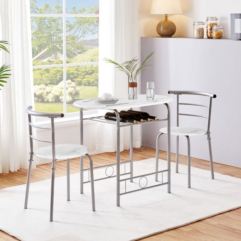 Yaheetech Round Dining Table Set for 2 with Steel Legs, Storage Rack, 3 of 10