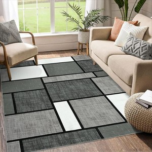 Acekool Washable Runner Rug 4x6: Non-Slip Geometric Carpet for Hallway, Living Room – Dark Blue, Foldable & Fast-Drying - 1 of 4