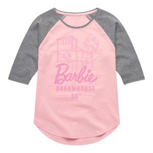 Girls' - Barbie - The Dreamhouse 60th Anniversary Shirt Tail Raglan Graphic T-shirt - 1 of 3