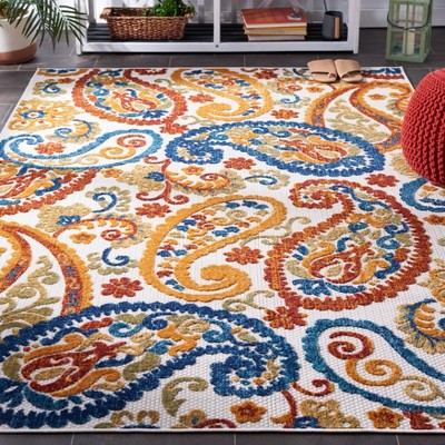 Cabana Cream and Navy Floral Square Area Rug