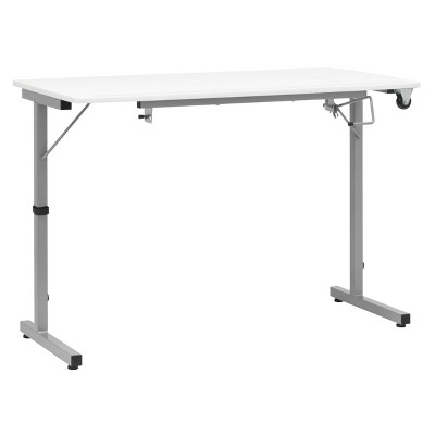 Rollaway II Silver and White Foldable Sewing Table with Laminate Top