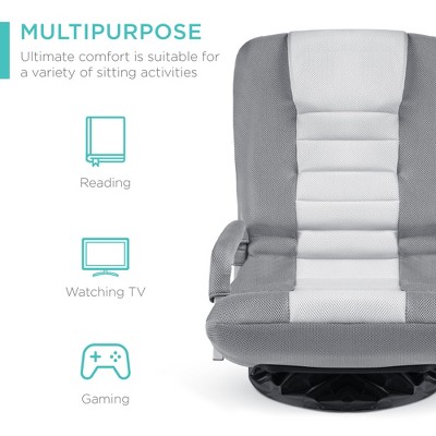 Gray and White 22" Swivel Gaming Floor Chair with Adjustable Backrest