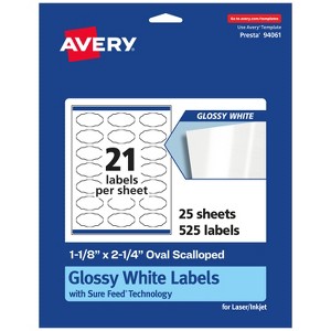 Avery Glossy White Oval Scalloped Labels with Sure Feed, 1-1/8" x 2-1/4" - 1 of 4