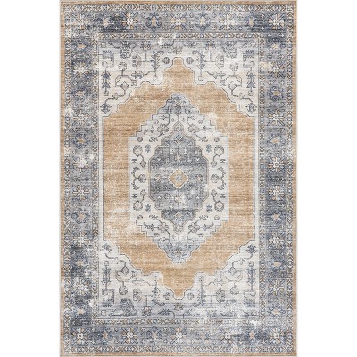 Nuloom Crysta Medallion 8x10 Spill Proof Machine Washable Indoor Area Rug for Living Room Bedroom Dining Room Kitchen, Light Orange/Grey