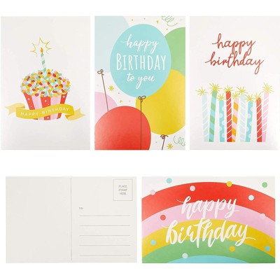 Pipilo Press 100 Pack Happy Birthday Postcards Bulk Set with 4 Rainbow Designs (4 x 6 In)