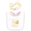Hudson Baby Infant Girl Cotton Bib and Headband or Caps Set, Citrus Orange, One Size - 3 of 4