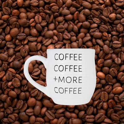 White Ceramic Coffee Mug with Black Letters, 20-Ounce