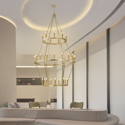 PAKOKULA Modern 36-Light Gold 3-Tier Wagon Wheel Farmhouse Industrial Chandelier Rustic Candlestick Pendant Light