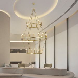 PAKOKULA Modern 36-Light Gold 3-Tier Wagon Wheel Farmhouse Industrial Chandelier Rustic Candlestick Pendant Light - 1 of 4