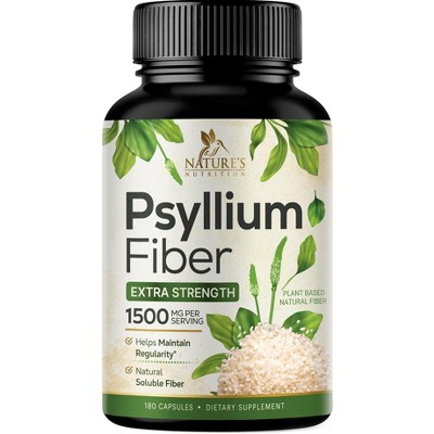 Psyllium Husk Capsules, Max Potency Dietary Fiber 1500mg, 100% Soluble Pills - 180 Capsules By Nature's Nutrition