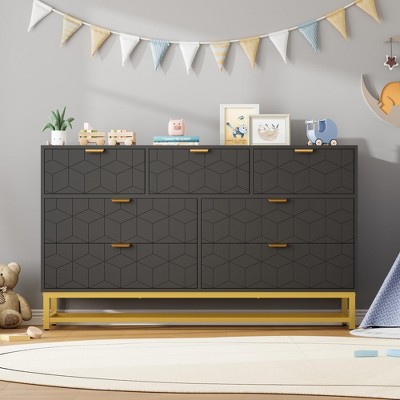 7 Drawer Dresser for Bedroom, 53.5" Wide Chest of Drawers with Golden Metal Handle & Legs, Modern Dresser Organizer TV Stand for Living Room Entryway