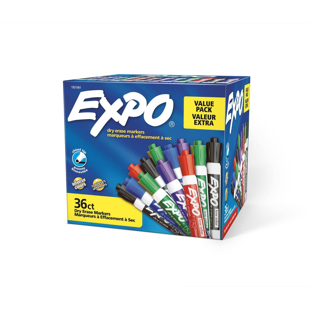 Expo Low Odor Dry Erase Markers  Chisel Tip  Assorted  36 Count