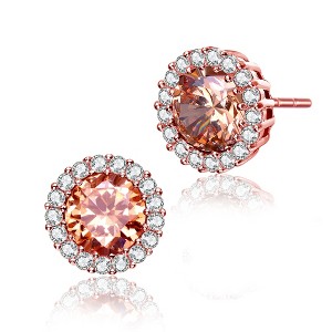 Guili Sterling Silver Colored Cubic Zirconia Round Halo Stud Earrings, a Radiant and Classic Jewelry Piece for a Versatile and Elegant Appeal - 1 of 4