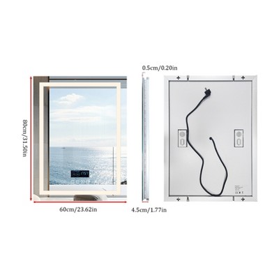 ARTLOGE Smart LED Illuminated Fog-free Rectangle Bathroom Mirror Bluetooth Speaker Digital Display