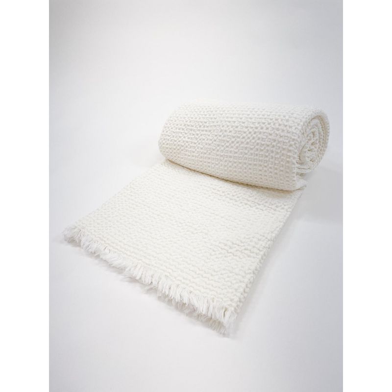 White Cotton Waffle Weave Bed Blanket - Anaya, 1 of 8