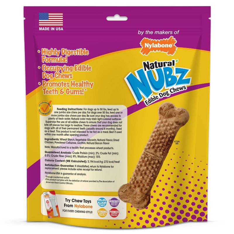 Nylabone Nubz Bacon Dental Chewy Dog Treats - 1.3lb/7ct, 3 of 7