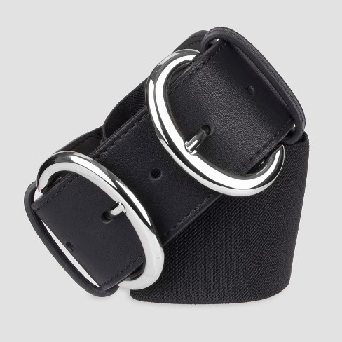 Women&#39;s Wide Stretch Belt With Silver Double Buckle - A New Day™ Black : Target