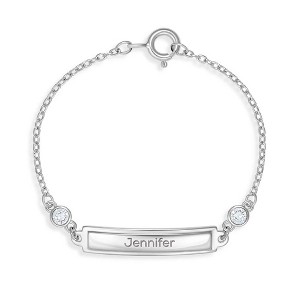 Girl's Bezel CZ Tag ID Bracelet Sterling Silver - In Season Jewelry - 1 of 4
