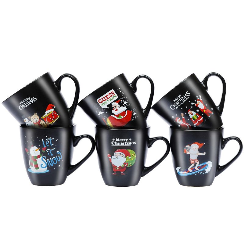 Bruntmor 16 Oz Ceramic Christmas theme Coffee Mug Set of 6, Black, 5 of 9
