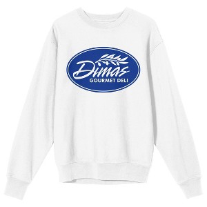 Only Murders In The Building Dima's Gourmet Deli Crew Neck Long Sleeve White Adult Sweatshirt - 1 of 3