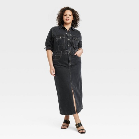 Women's Long Sleeve Denim Maxi Dress - Universal Thread™ Black Wash 28 :  Target