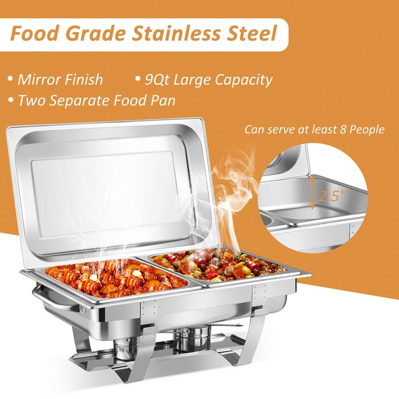 Costway 2 Packs Chafing Dish 9 Quart Chafer Dishes Buffet Set with 2 Half Size Pan, 5 of 11