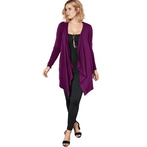Roaman's Women's Plus Size Fine Gauge Handkerchief Hem Cardigan Sweater - 1 of 4