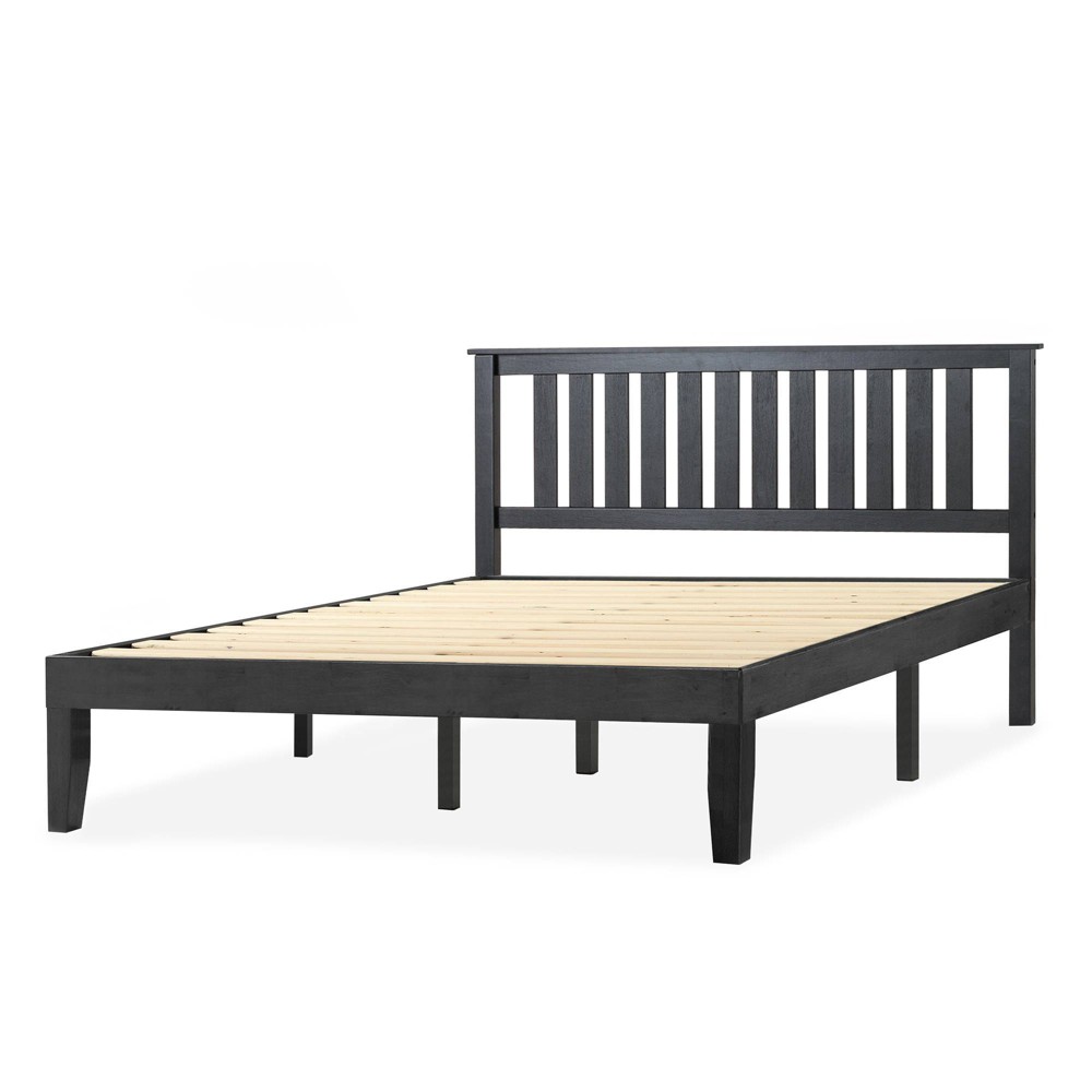 Photos - Bed King 14" Marley Solid Wood Platform  with Paneled Headboard Black - Mel